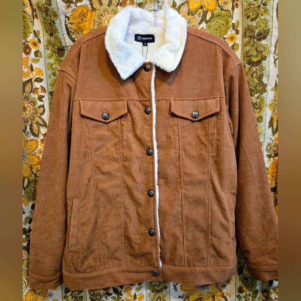 NWT Merigold Kiss Corduroy Fleece Lined Jacket Brown, White
